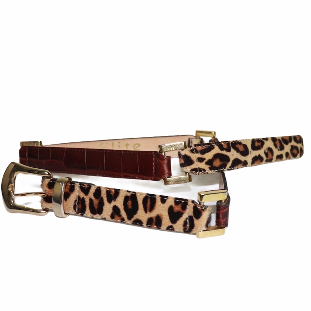 Vintage Red Leather & Fur Belt Gold Accents 29-33”